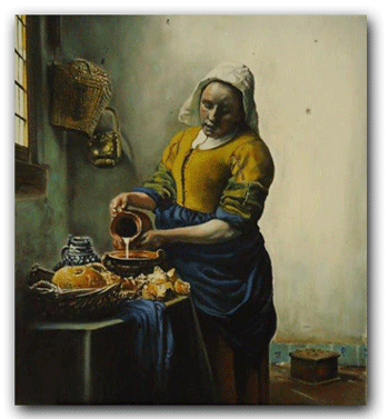 replica het melkmeisje van Johannes Vermeer - replica schilderij - reproductie schilderij - reproductie schilderijen KunstReplica.nl